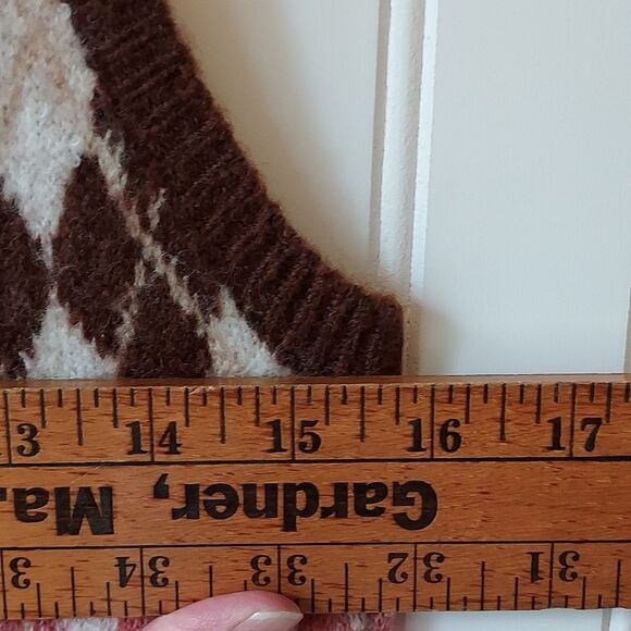 🆕Lulu's‎ Clued In Cutie Brown Pink Cream Multi Argyle Mini Sweater Dress L - Picture 4 of 9